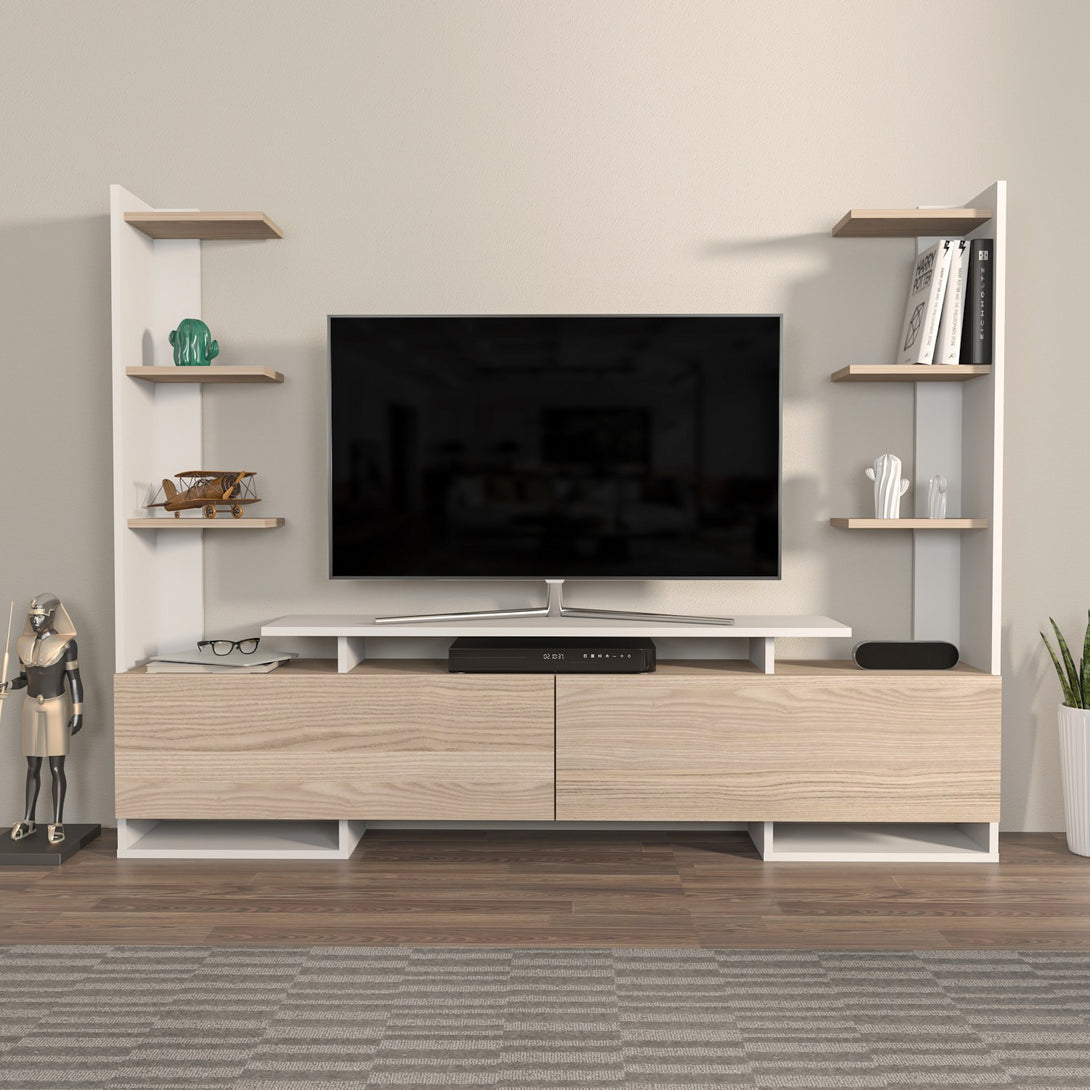 TV szekrény Ava - White, Oak-VASBÚTOR