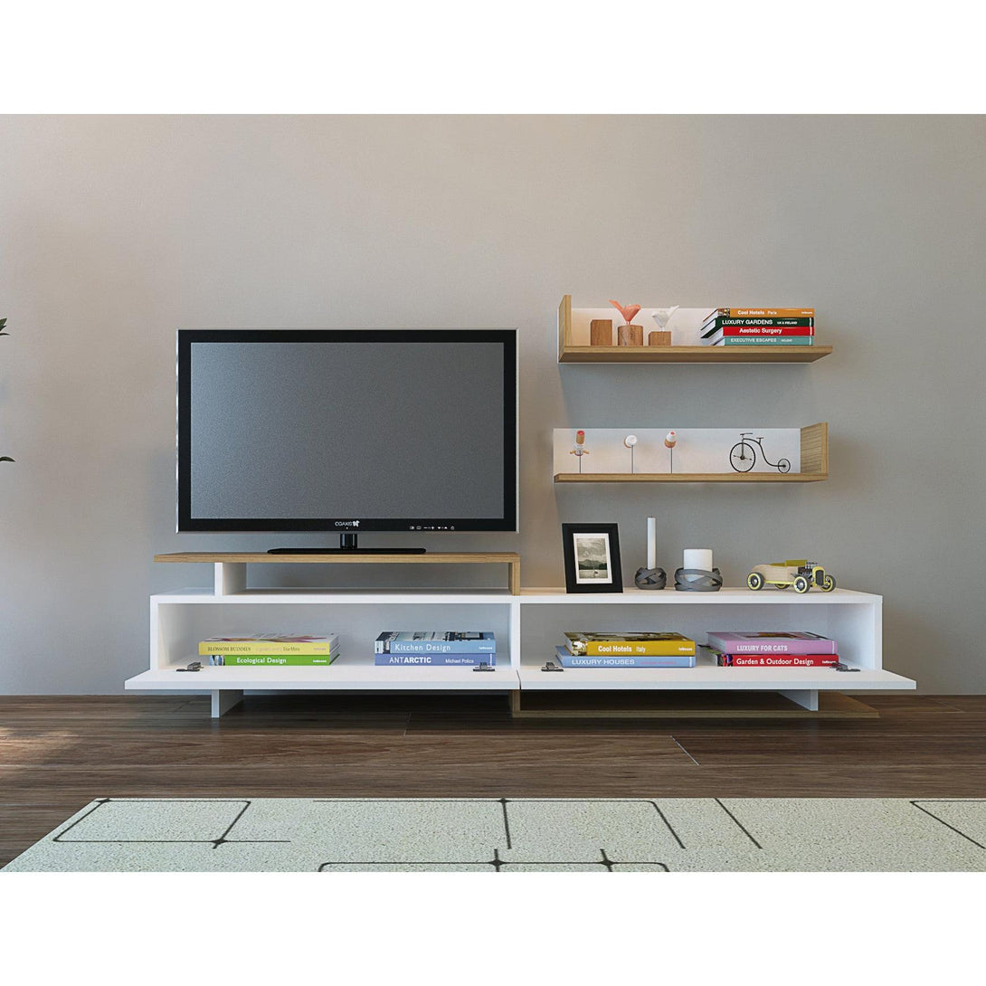 TV szekrény Ayaz - White, Teak-VASBÚTOR