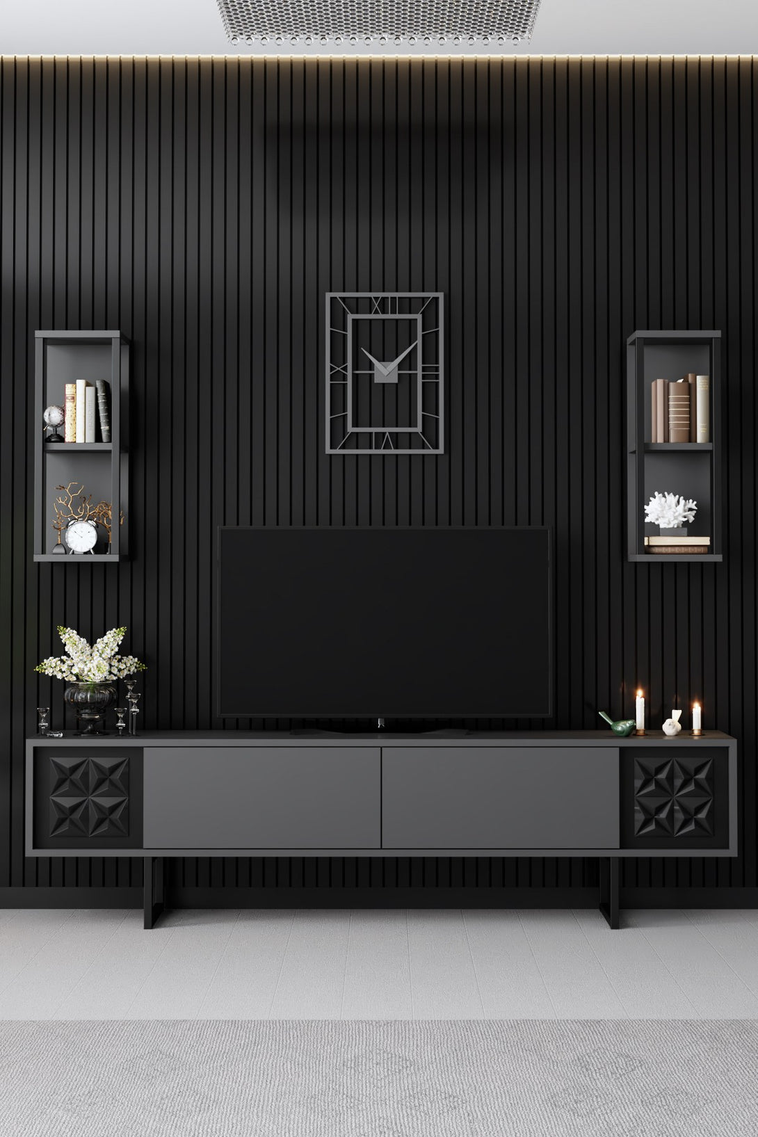 TV szekrény Black Line - Anthracite, Black-VASBÚTOR