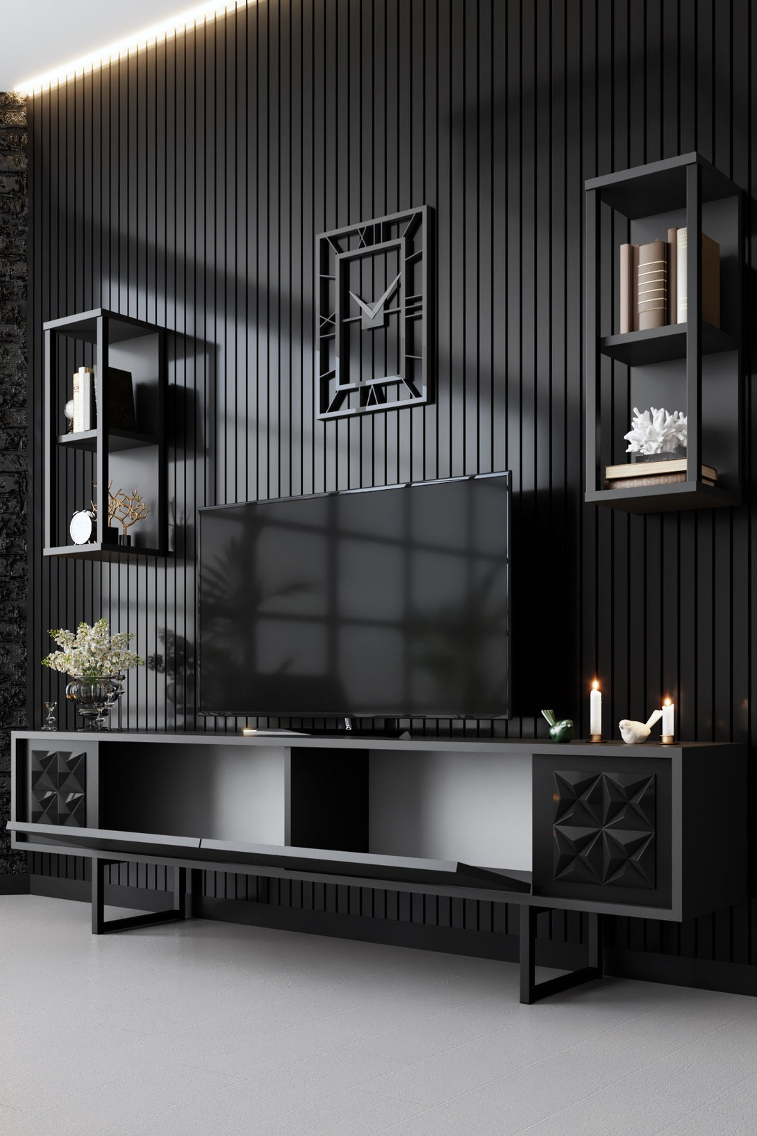 TV szekrény Black Line - Anthracite, Black-VASBÚTOR