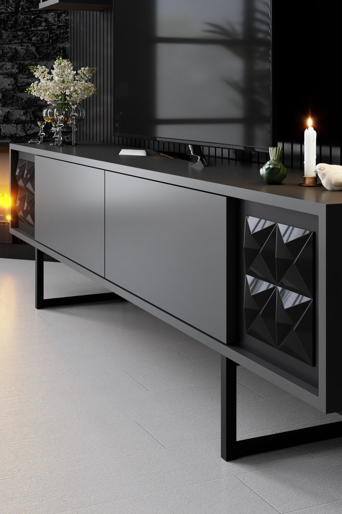 TV szekrény Black Line - Anthracite, Black-VASBÚTOR