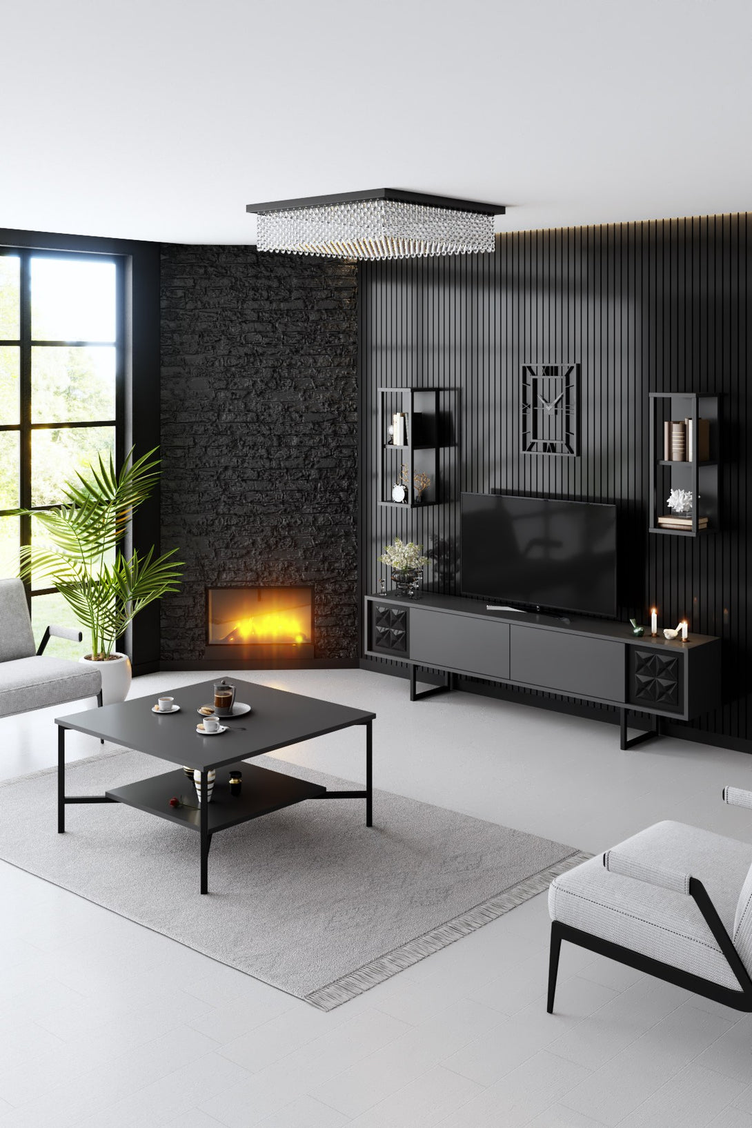 TV szekrény Black Line - Anthracite, Black-VASBÚTOR