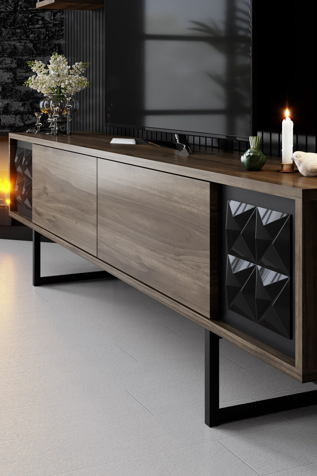 TV szekrény Black Line - Walnut, Black-VASBÚTOR