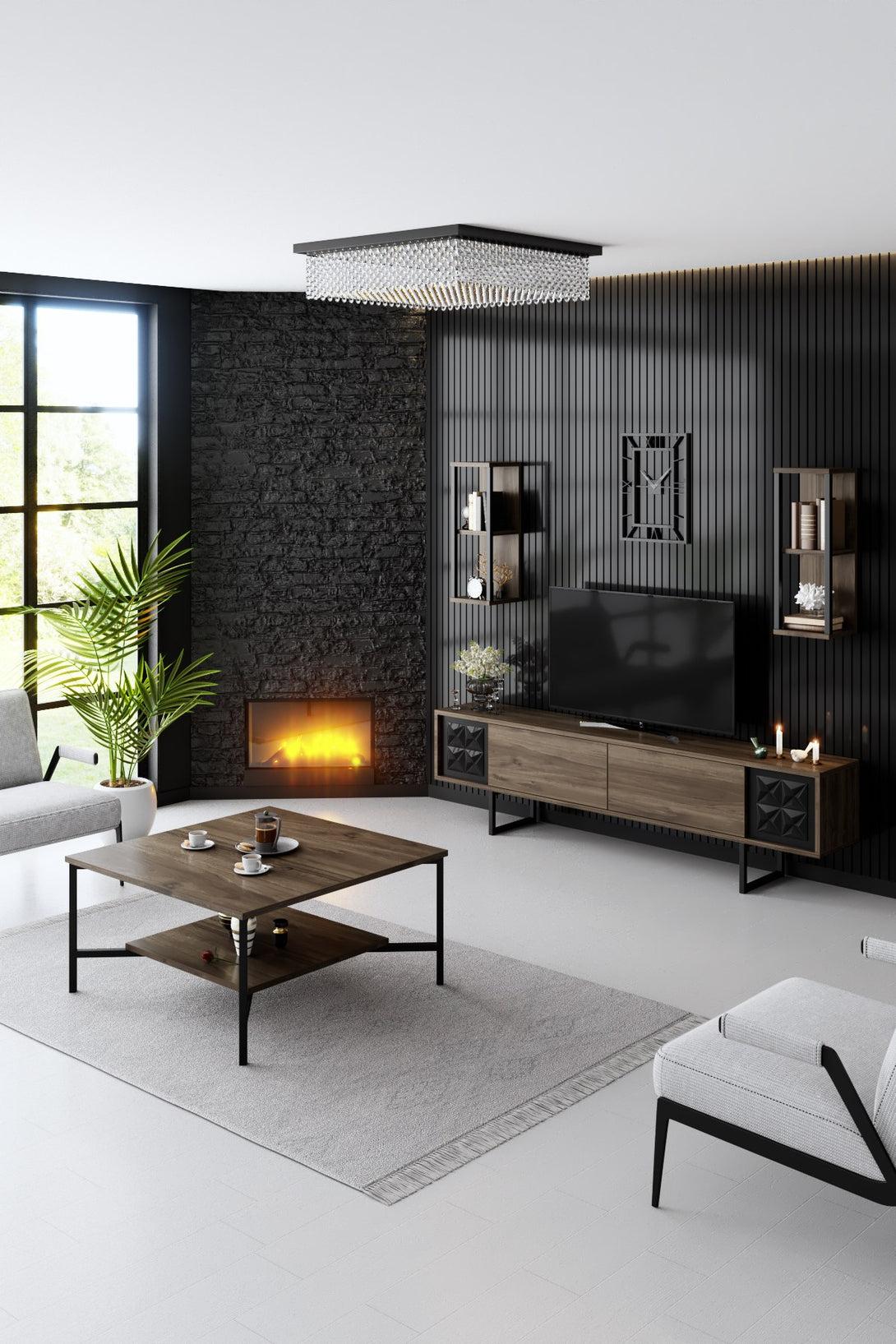 TV szekrény Black Line - Walnut, Black-VASBÚTOR