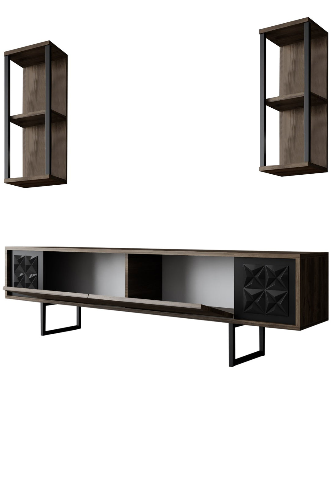 TV szekrény Black Line - Walnut, Black-VASBÚTOR