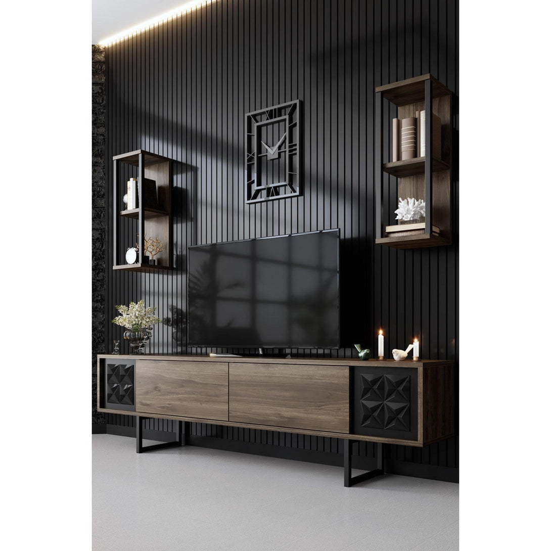TV szekrény Black Line - Walnut, Black-VASBÚTOR