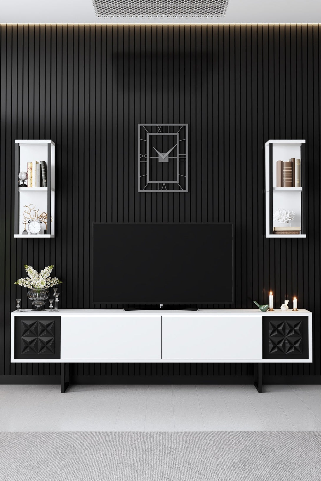 TV szekrény Black Line - White, Black-VASBÚTOR