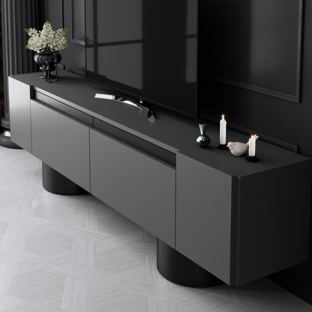 TV szekrény Bohem - Anthracite, Black-VASBÚTOR