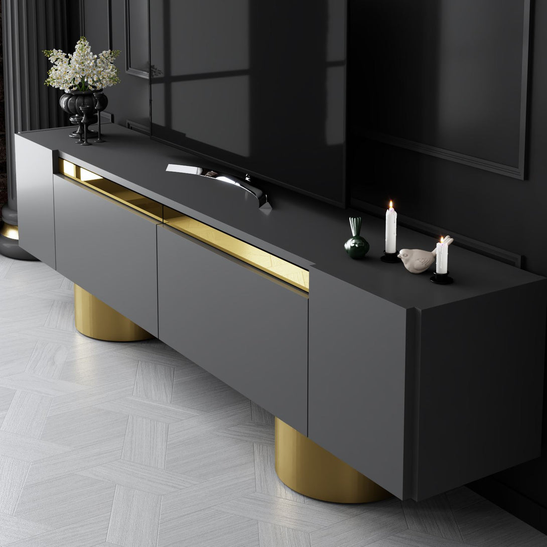 TV szekrény Bohem - Anthracite, Gold-VASBÚTOR