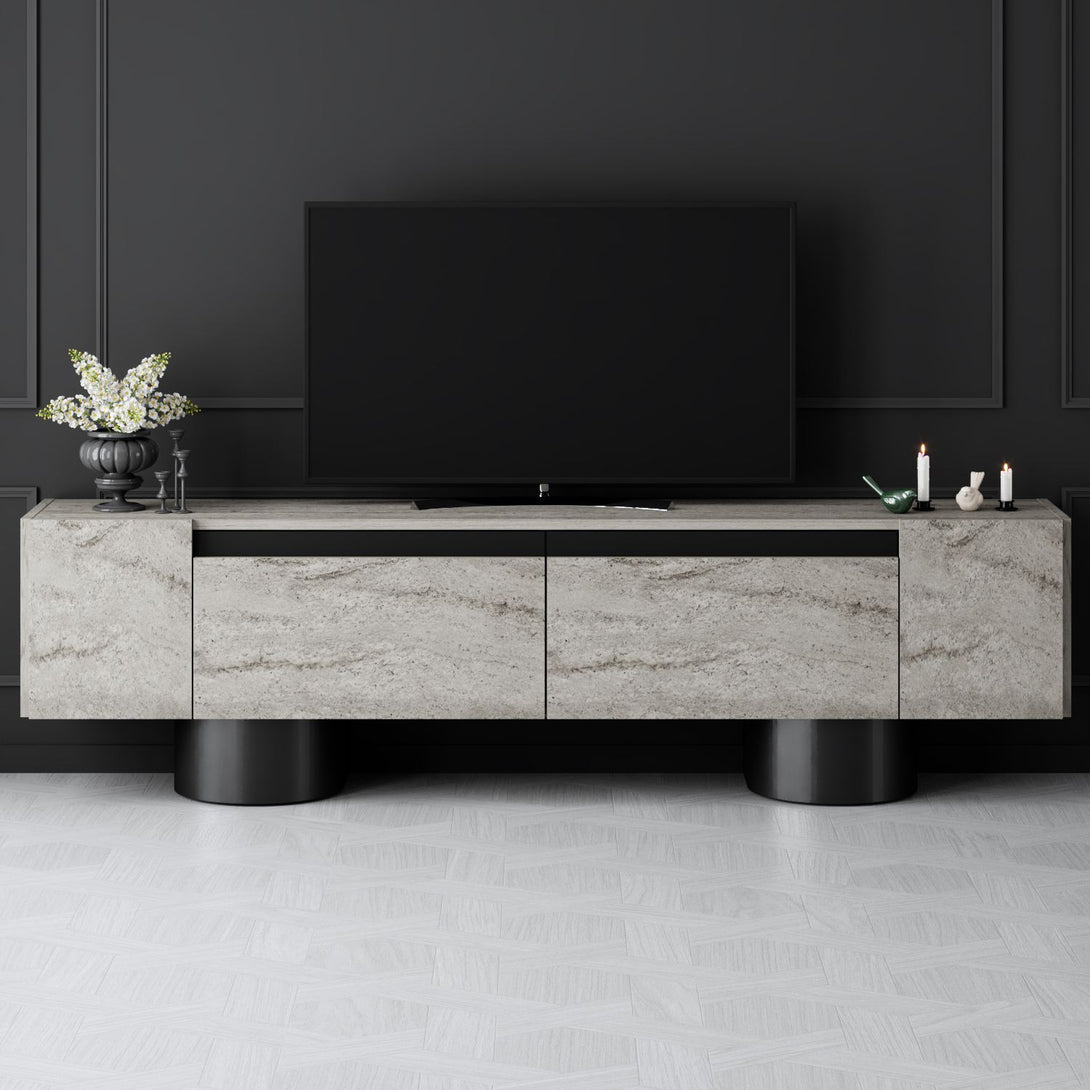 TV szekrény Bohem - Travertine, Black-VASBÚTOR