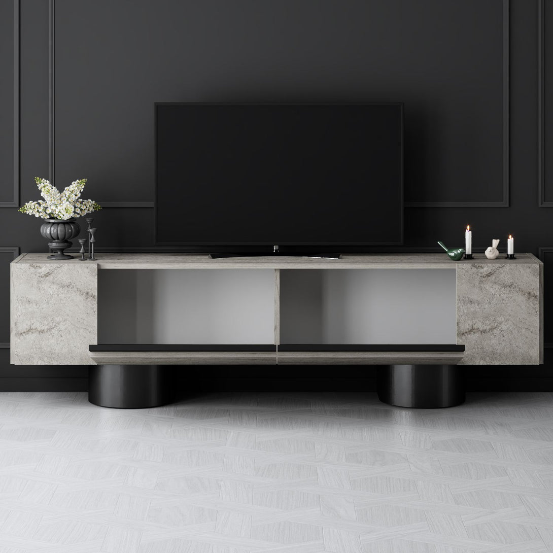 TV szekrény Bohem - Travertine, Black-VASBÚTOR