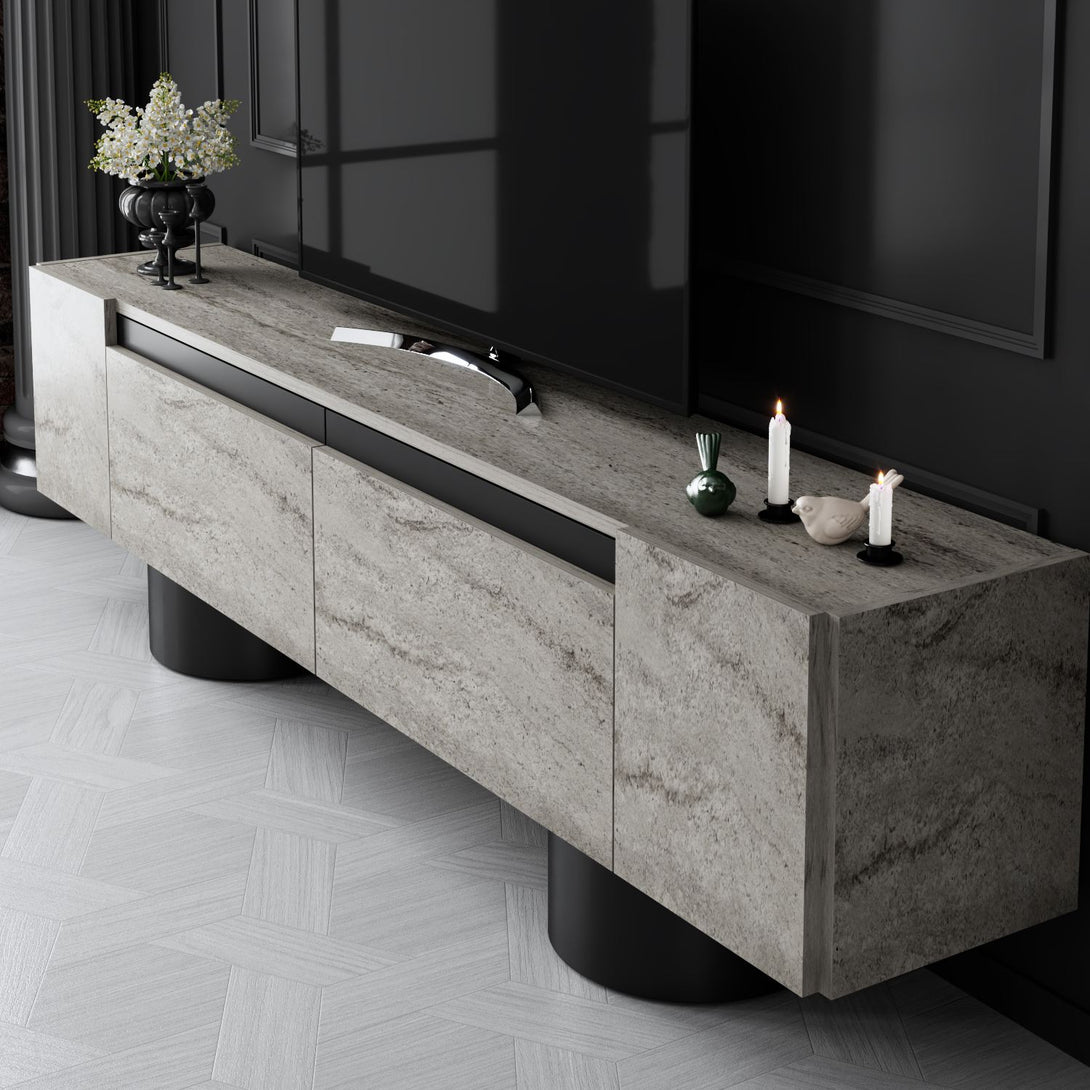 TV szekrény Bohem - Travertine, Black-VASBÚTOR