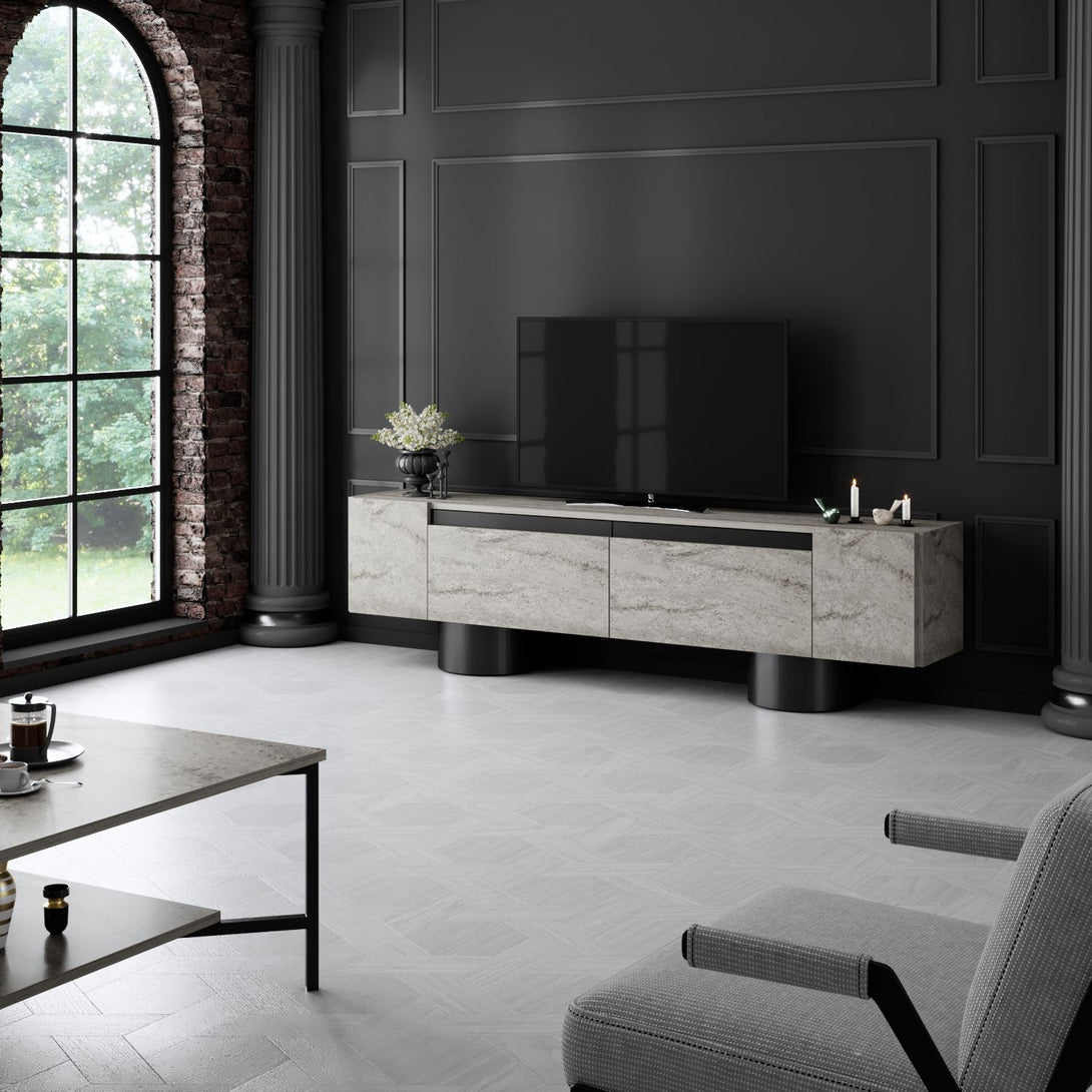 TV szekrény Bohem - Travertine, Black-VASBÚTOR