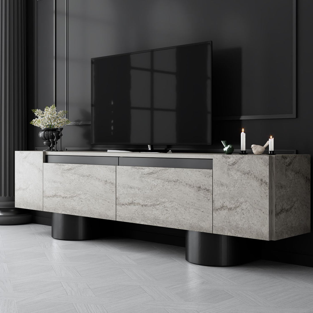 TV szekrény Bohem - Travertine, Black-VASBÚTOR