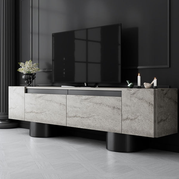 TV szekrény Bohem - Travertine, Black-VASBÚTOR