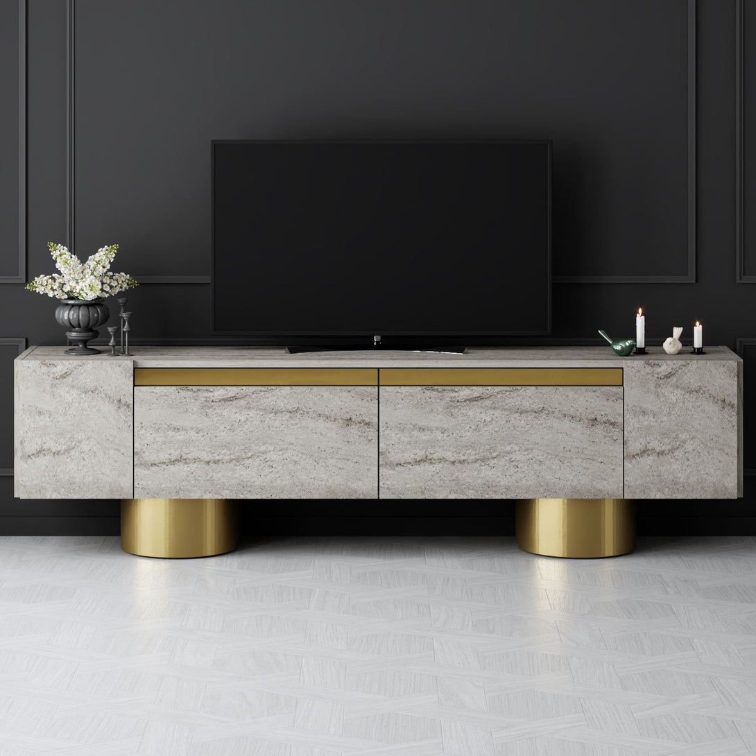 TV szekrény Bohem - Travertine, Gold-VASBÚTOR