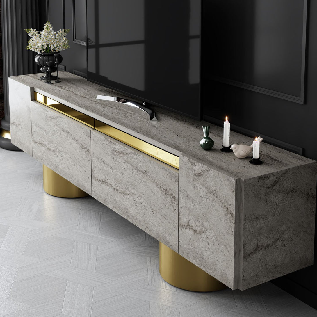 TV szekrény Bohem - Travertine, Gold-VASBÚTOR