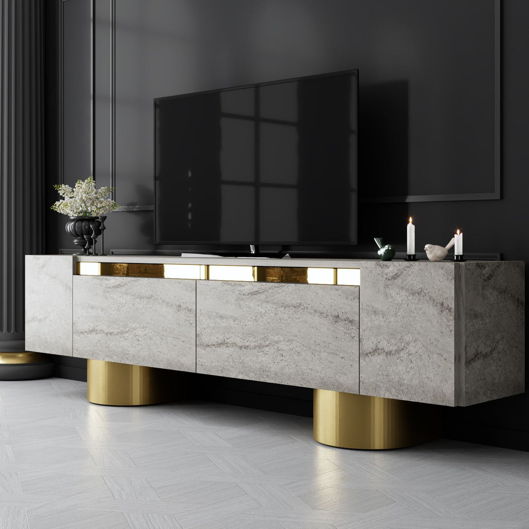 TV szekrény Bohem - Travertine, Gold-VASBÚTOR