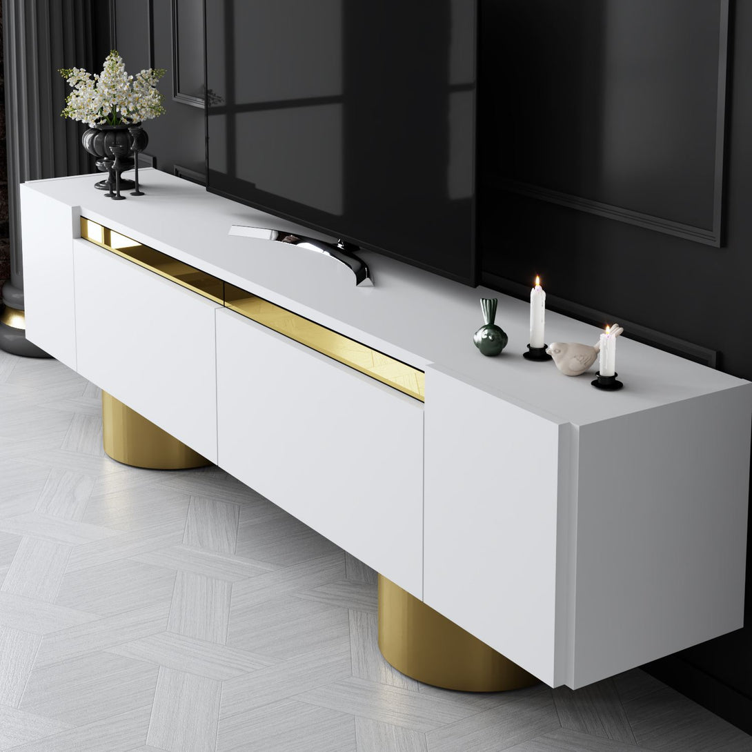 TV szekrény Bohem - White, Gold-VASBÚTOR