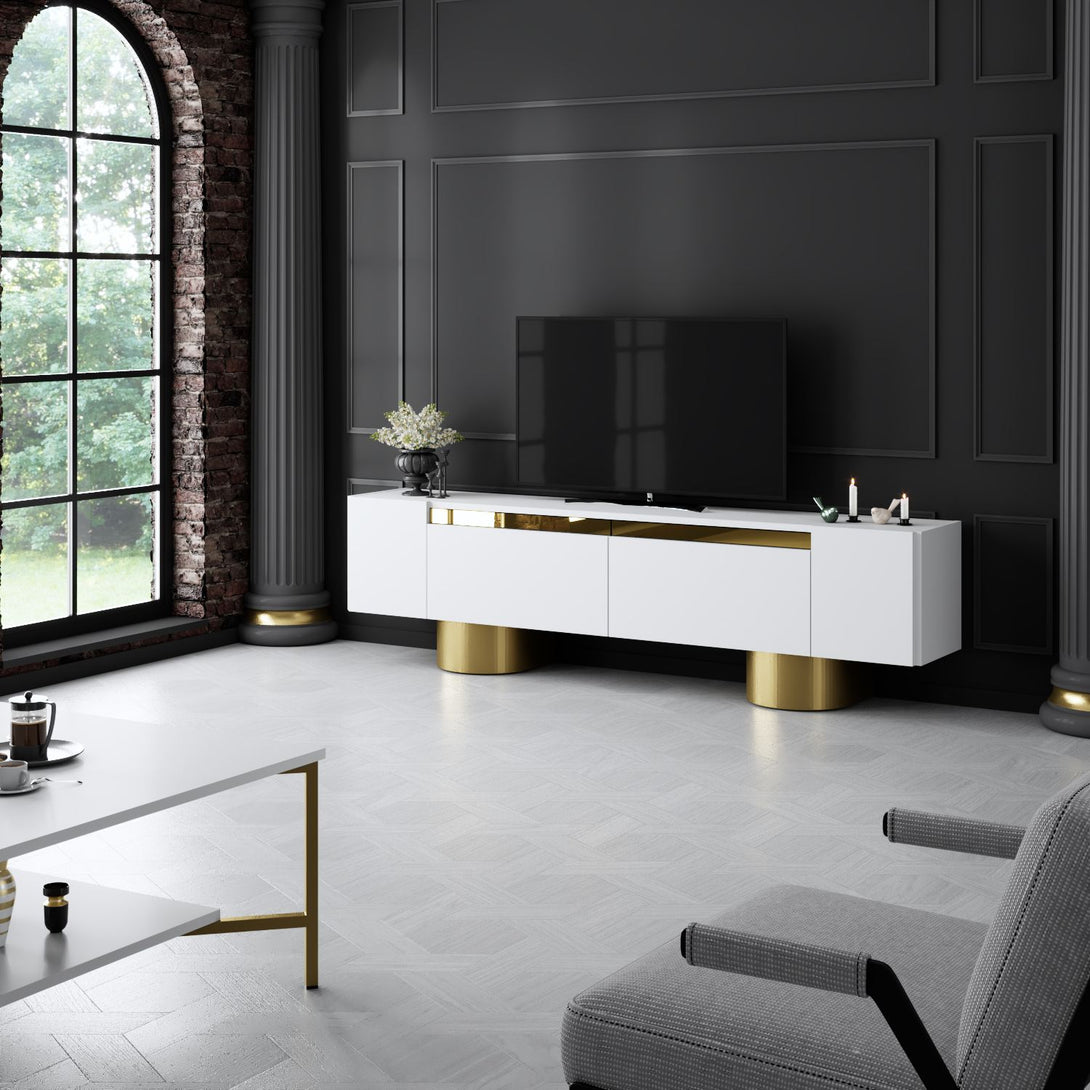 TV szekrény Bohem - White, Gold-VASBÚTOR
