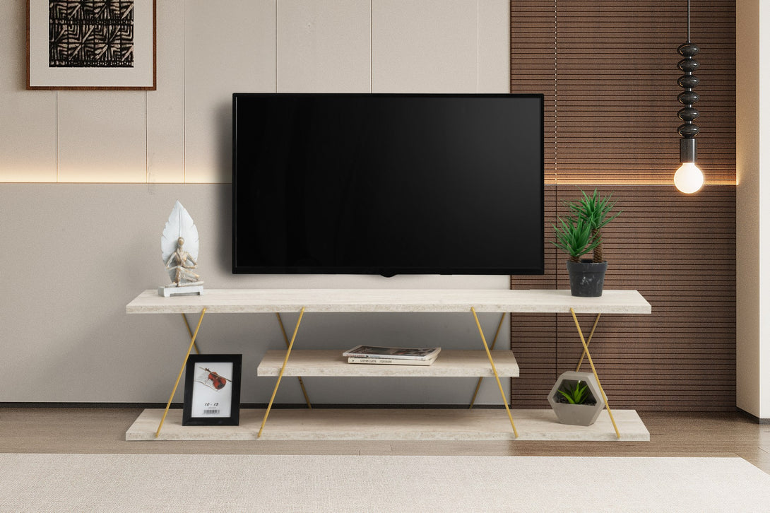 TV szekrény Canaz - Arany, Travertine-VASBÚTOR