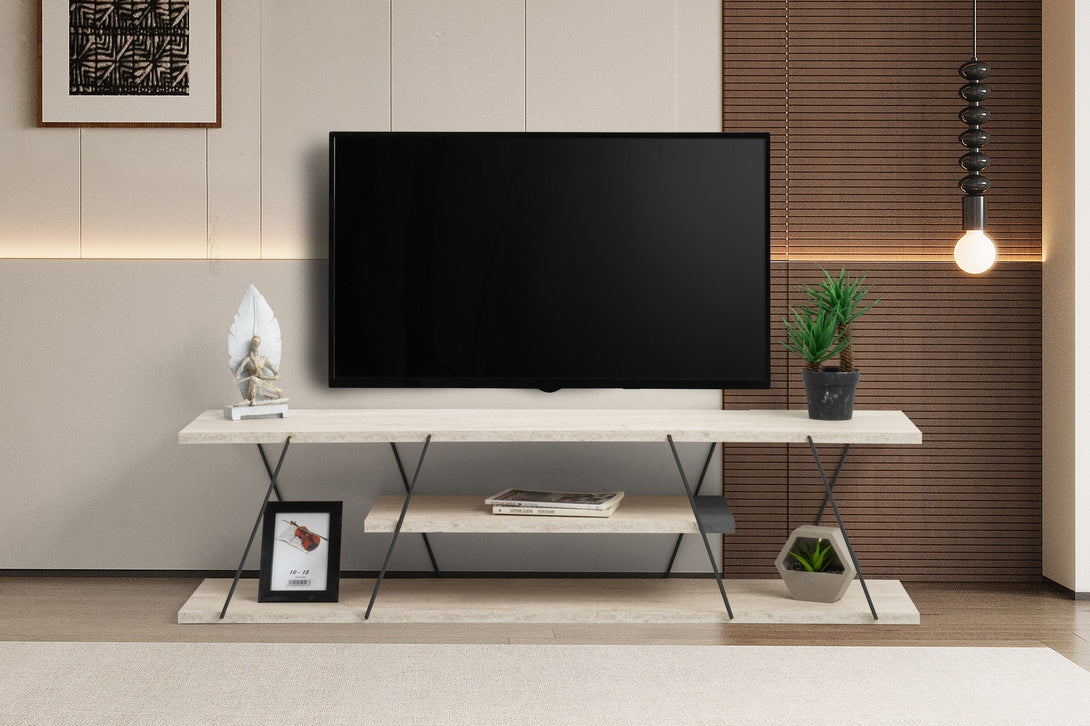 TV szekrény Canaz - Fekete, Travertine-VASBÚTOR