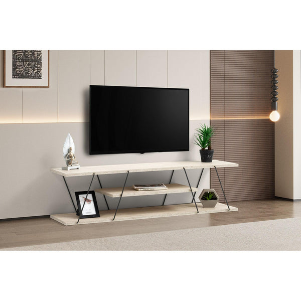 TV szekrény Canaz - Fekete, Travertine-VASBÚTOR