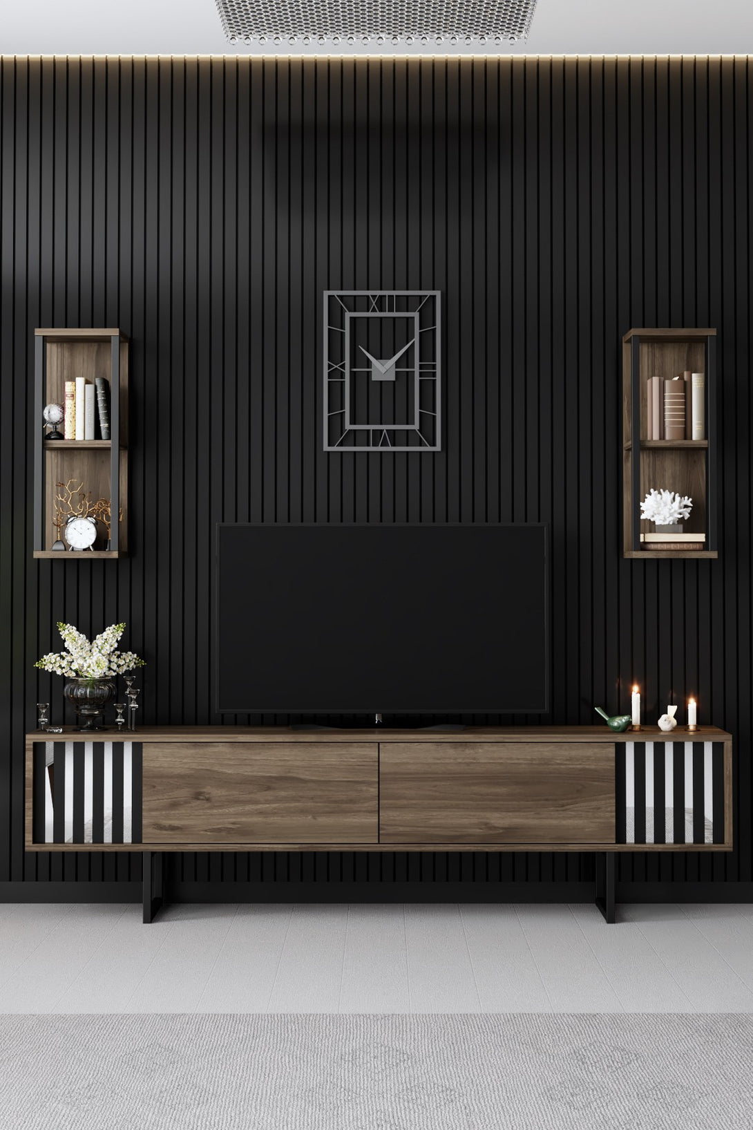 TV szekrény Chrome Line - Walnut, Black-VASBÚTOR