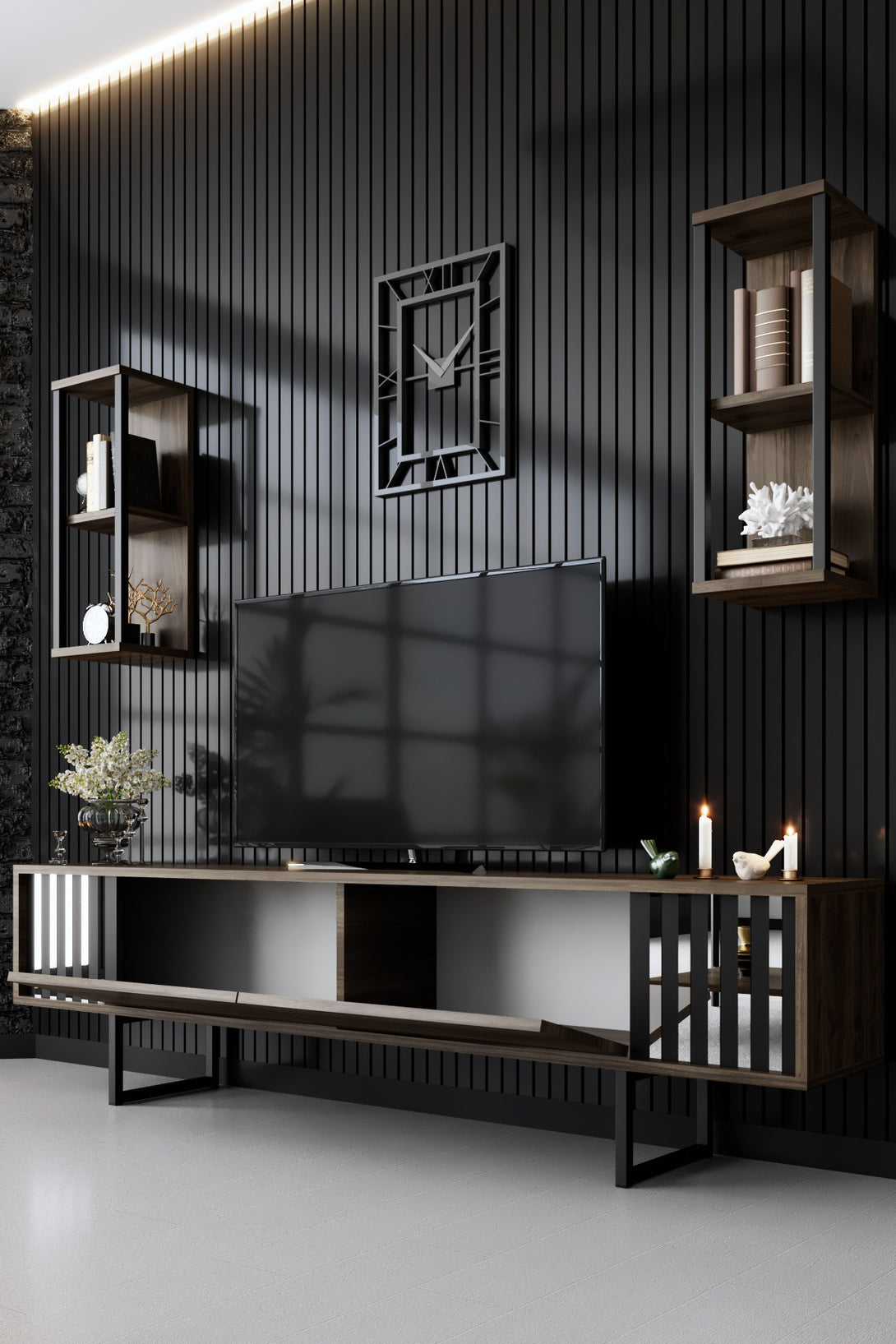 TV szekrény Chrome Line - Walnut, Black-VASBÚTOR