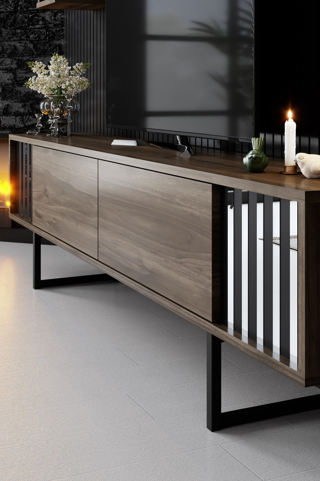 TV szekrény Chrome Line - Walnut, Black-VASBÚTOR