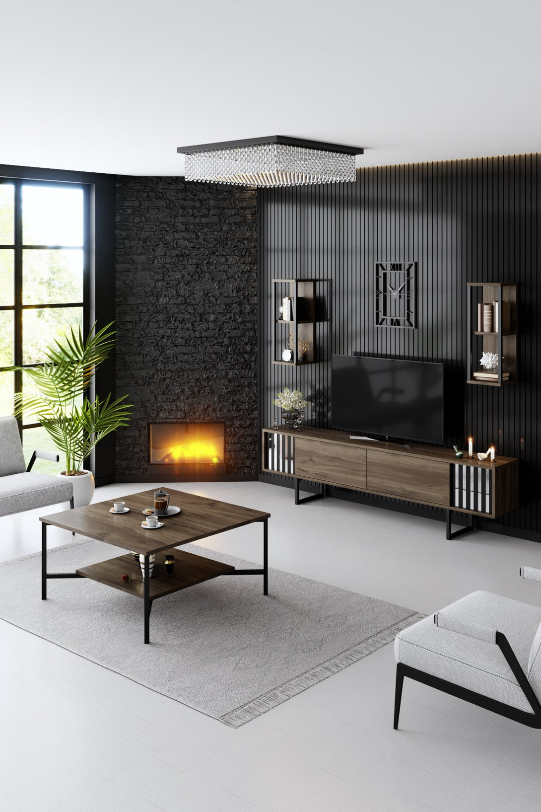 TV szekrény Chrome Line - Walnut, Black-VASBÚTOR