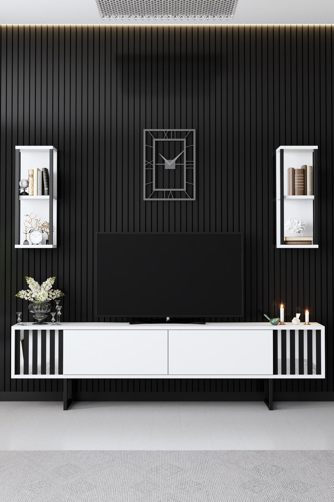 TV szekrény Chrome Line - White, Black-VASBÚTOR