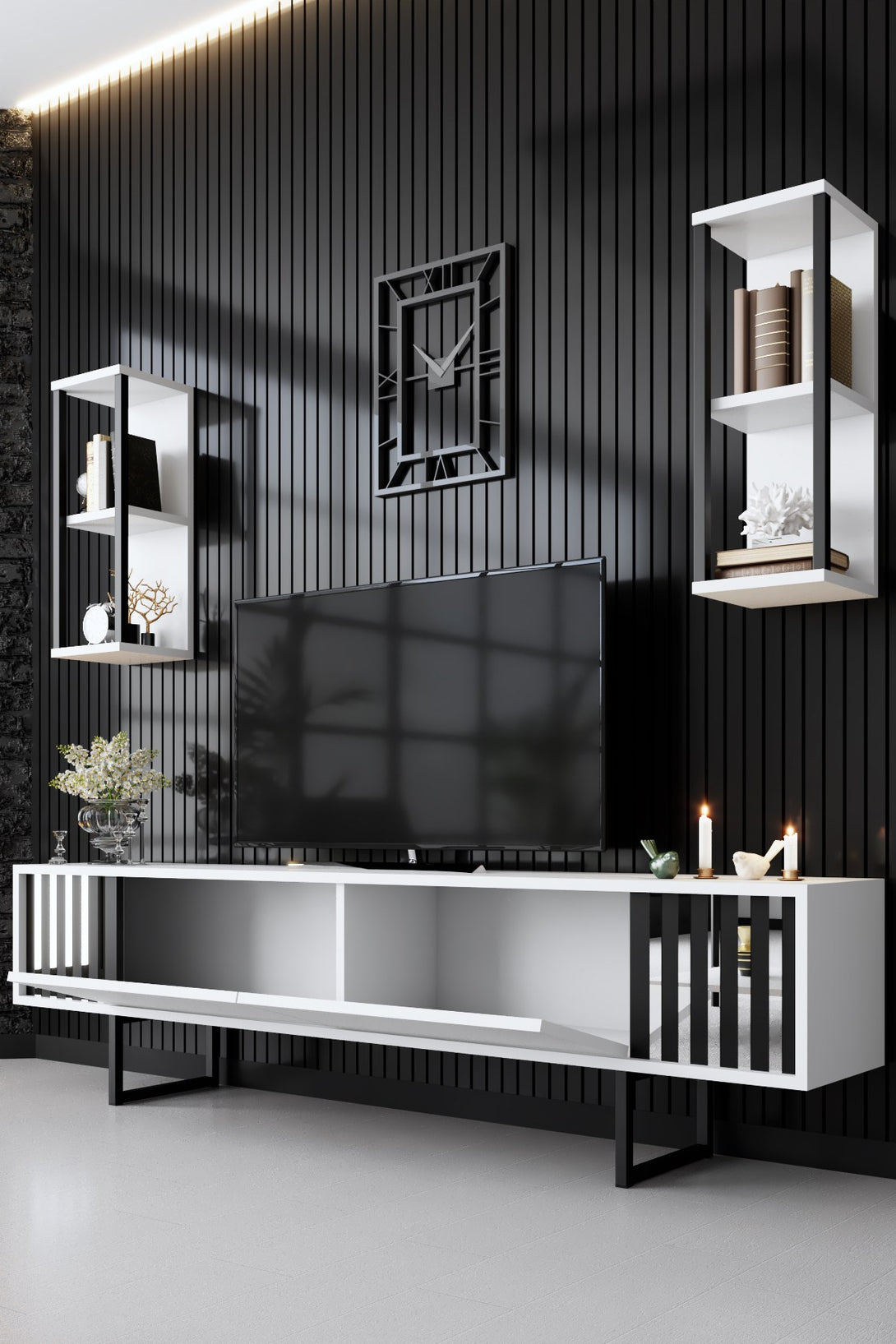 TV szekrény Chrome Line - White, Black-VASBÚTOR