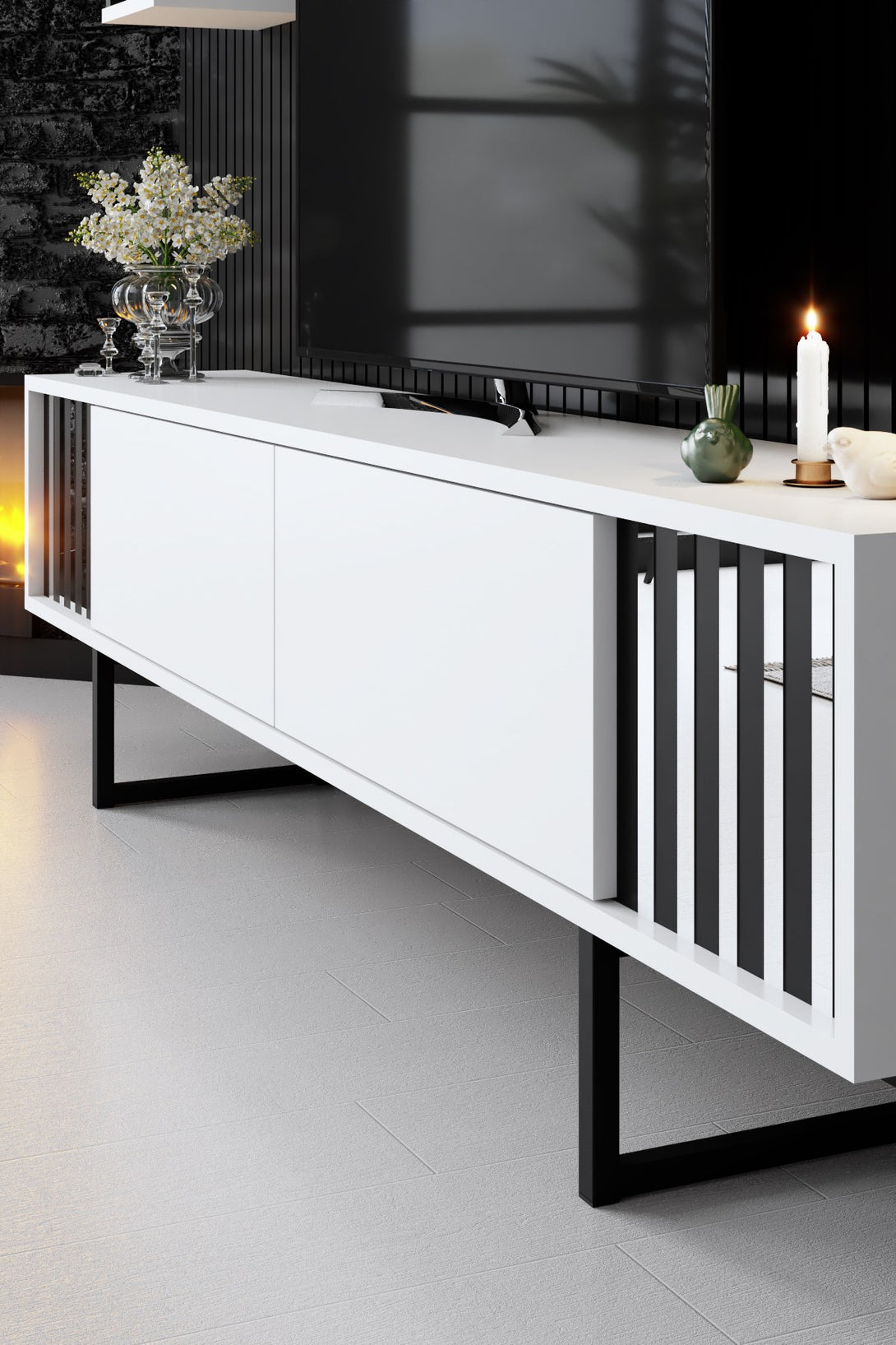 TV szekrény Chrome Line - White, Black-VASBÚTOR
