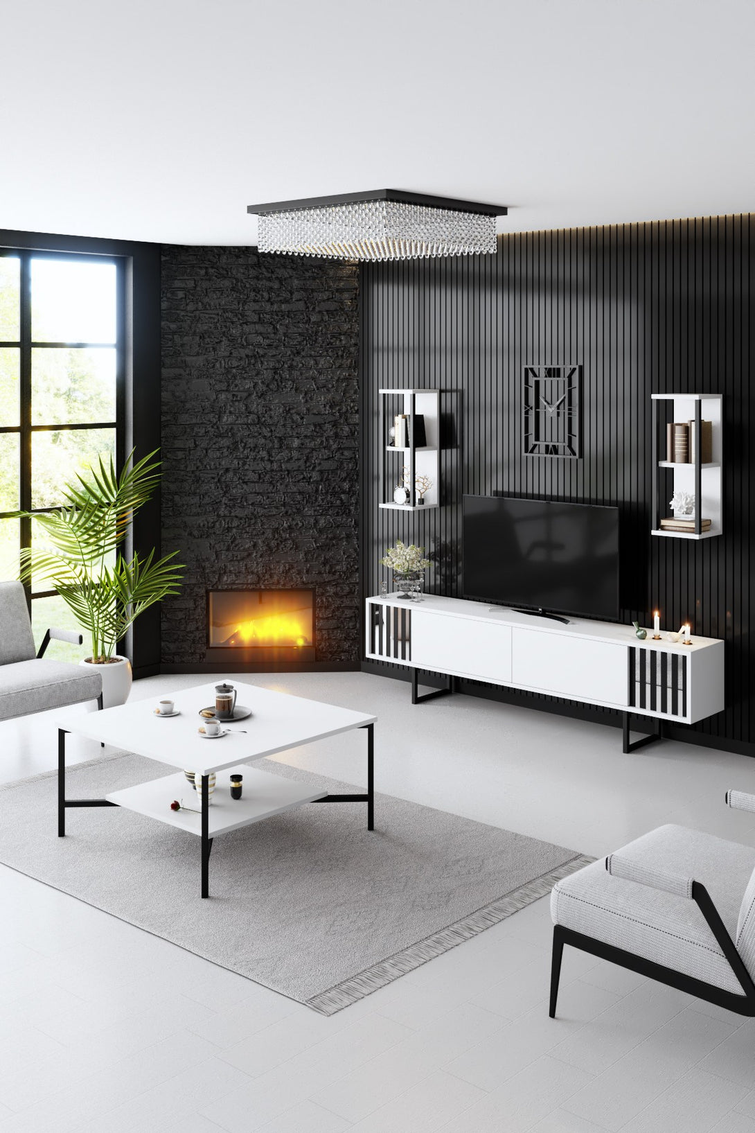 TV szekrény Chrome Line - White, Black-VASBÚTOR