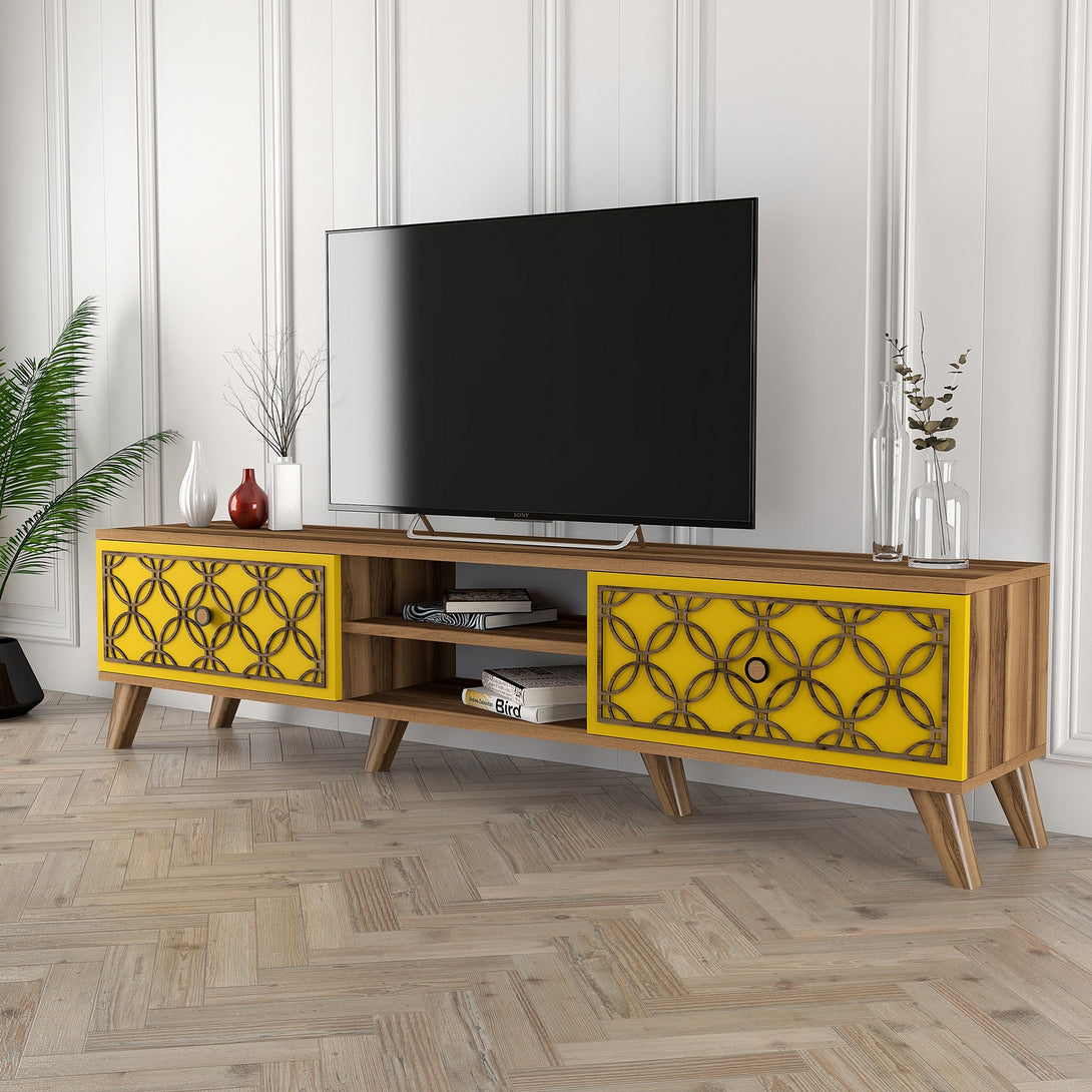 TV szekrény Class - Walnut, Yellow-VASBÚTOR
