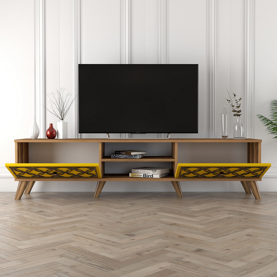 TV szekrény Class - Walnut, Yellow-VASBÚTOR