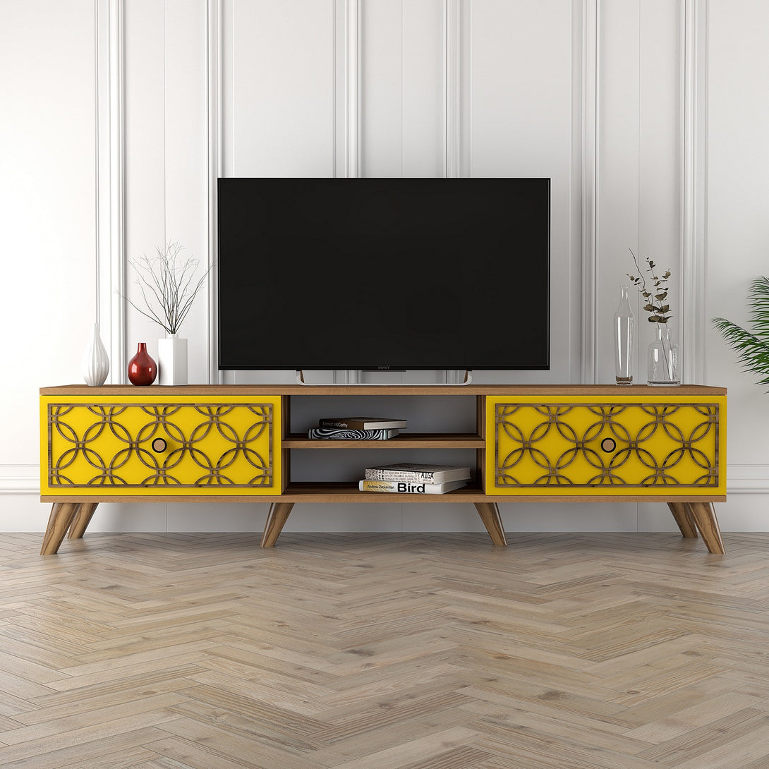 TV szekrény Class - Walnut, Yellow-VASBÚTOR