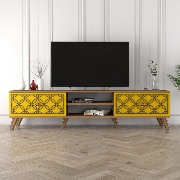 TV szekrény Class - Walnut, Yellow-VASBÚTOR