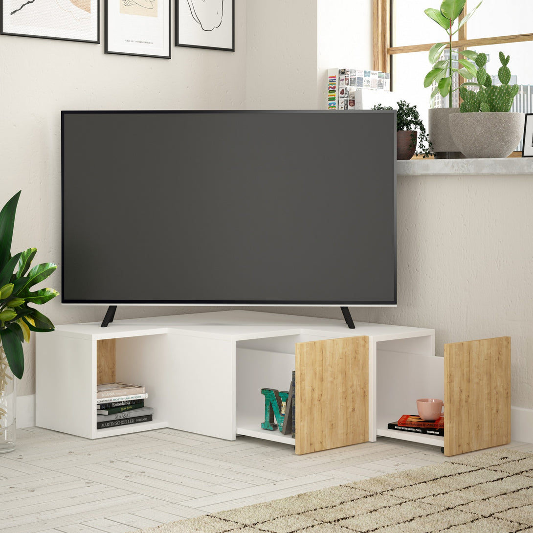 TV szekrény Compact - White, Oak-VASBÚTOR
