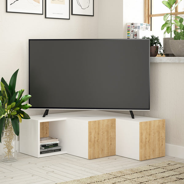 TV szekrény Compact - White, Oak-VASBÚTOR