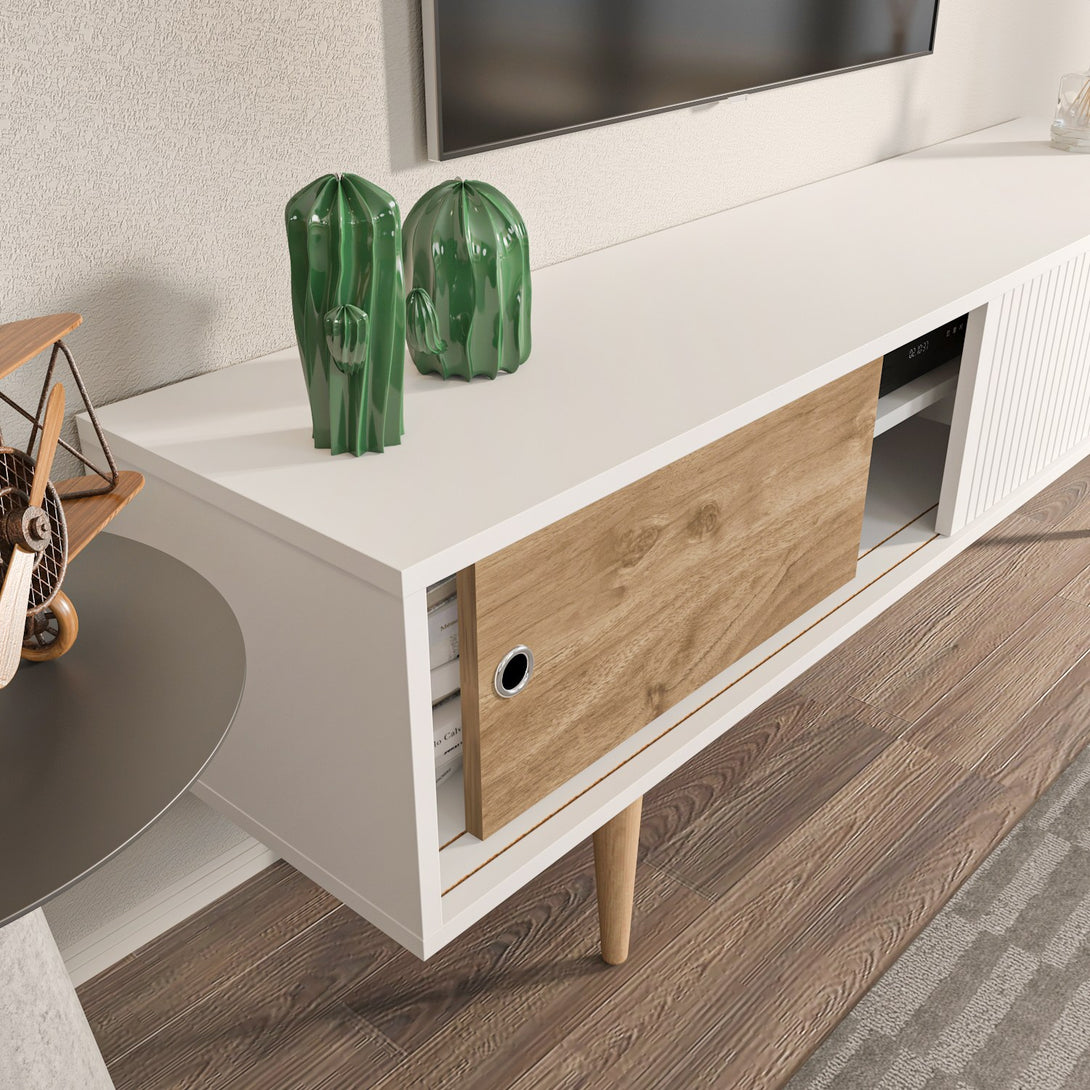 TV szekrény Ecrin - White, Walnut-VASBÚTOR