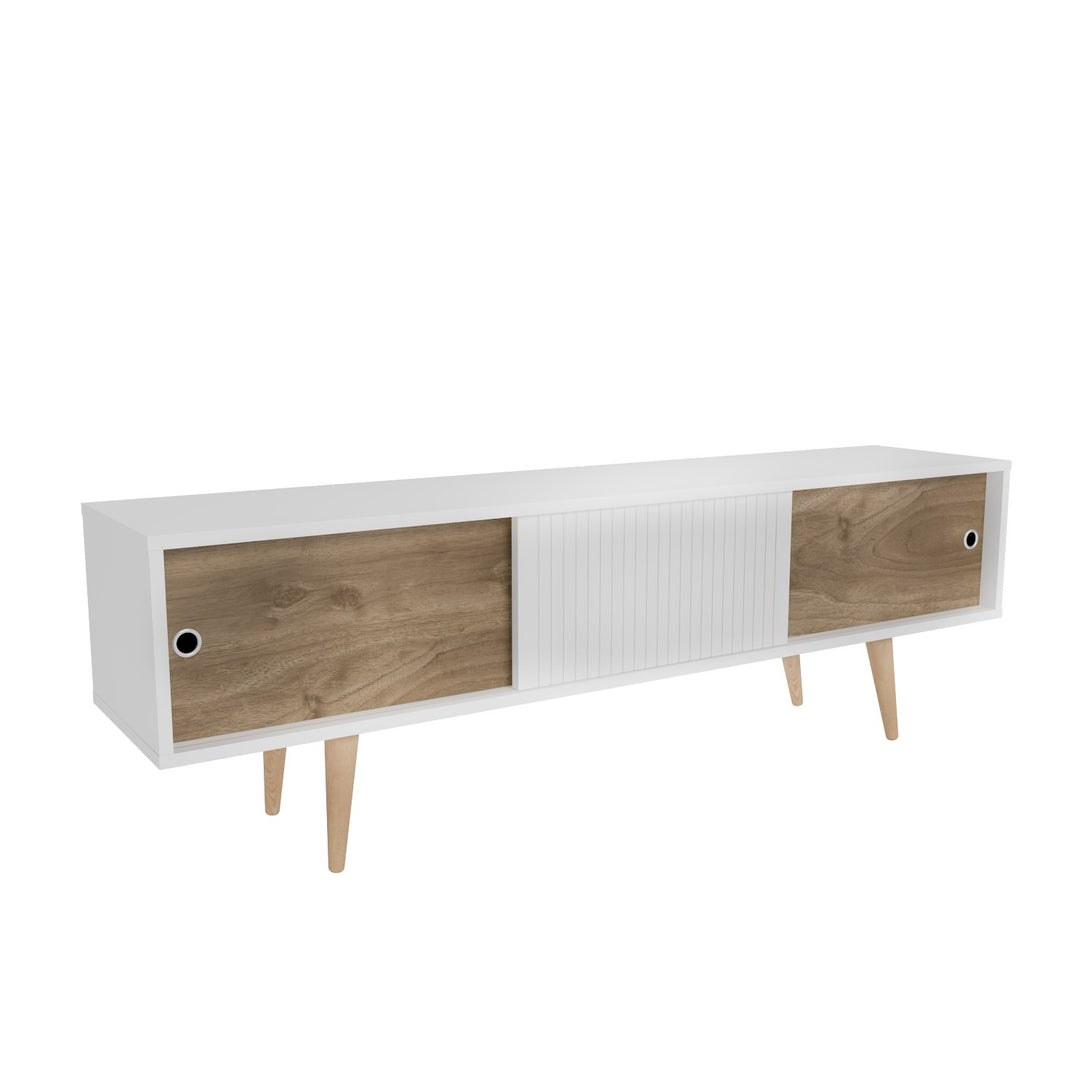 TV szekrény Ecrin - White, Walnut-VASBÚTOR