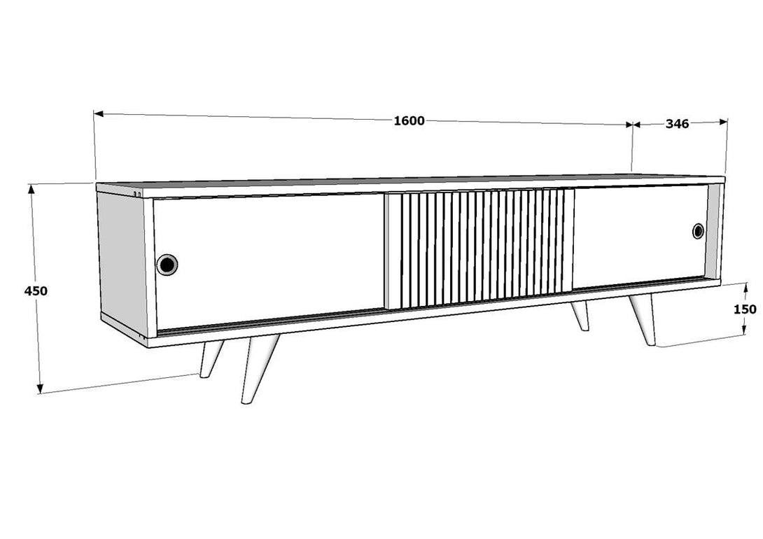 TV szekrény Ecrin - White, Walnut-VASBÚTOR