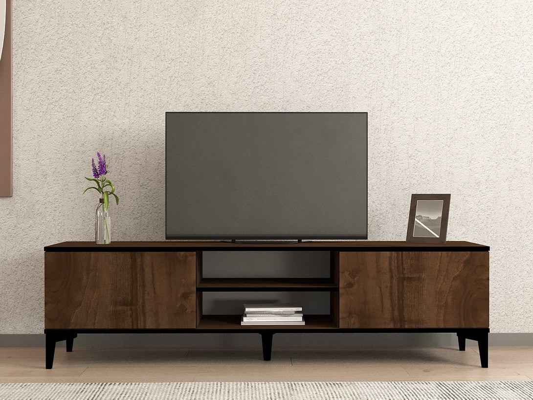 TV szekrény Erem - Walnut, Black-VASBÚTOR