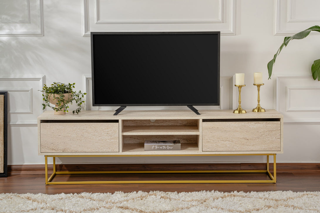 TV szekrény Escape 180 - Arany, Travertine-VASBÚTOR