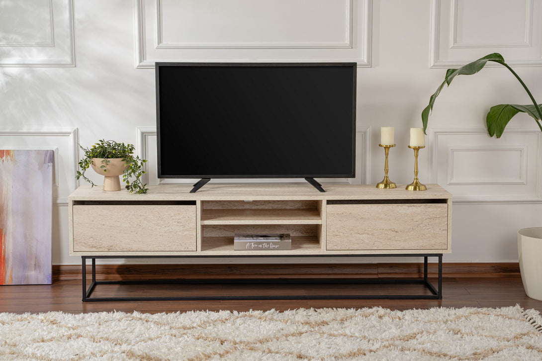 TV szekrény Escape 180 -Fekete, Travertine-VASBÚTOR