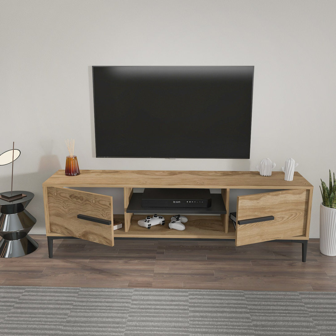 TV szekrény Eslem - Oak, Black-VASBÚTOR