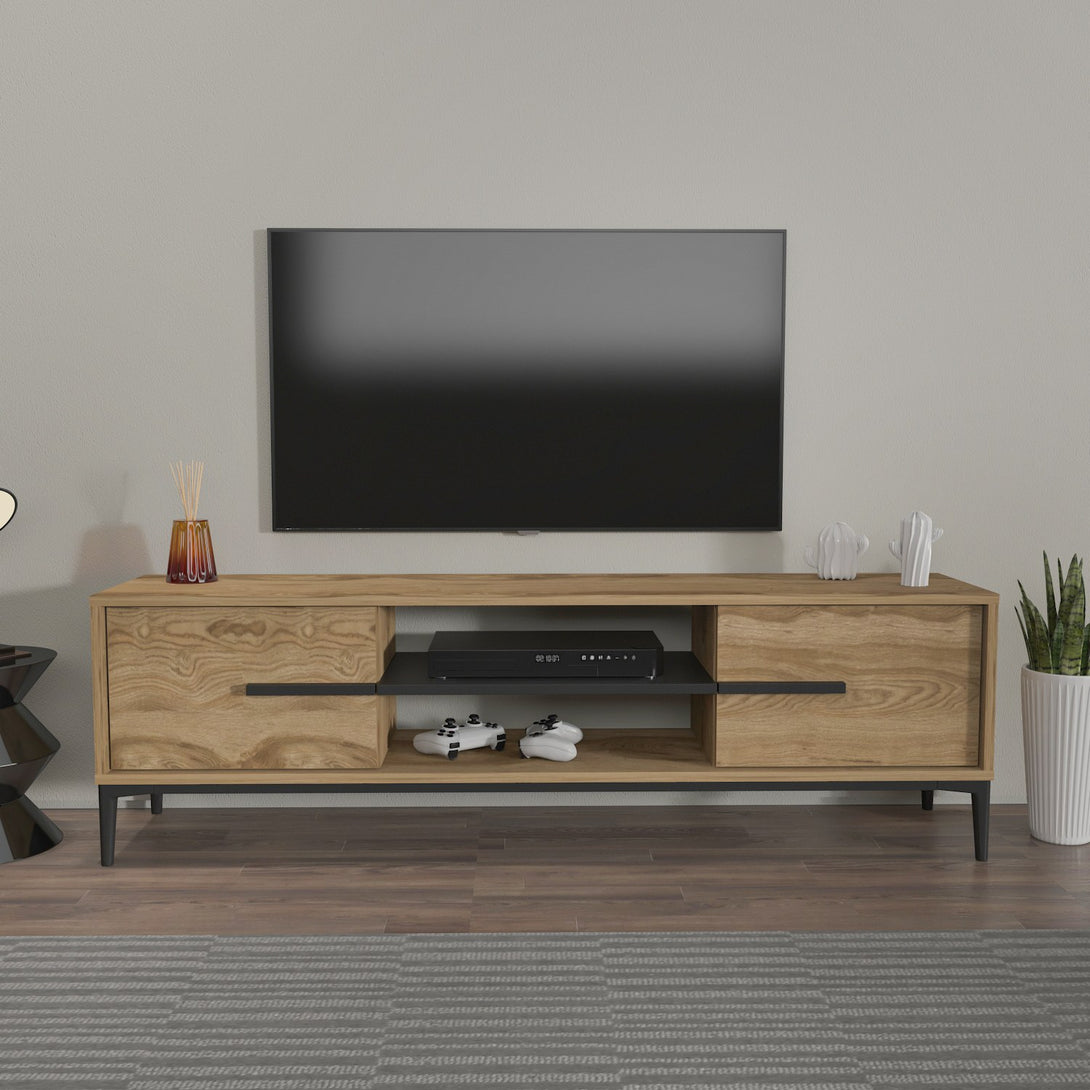 TV szekrény Eslem - Oak, Black-VASBÚTOR