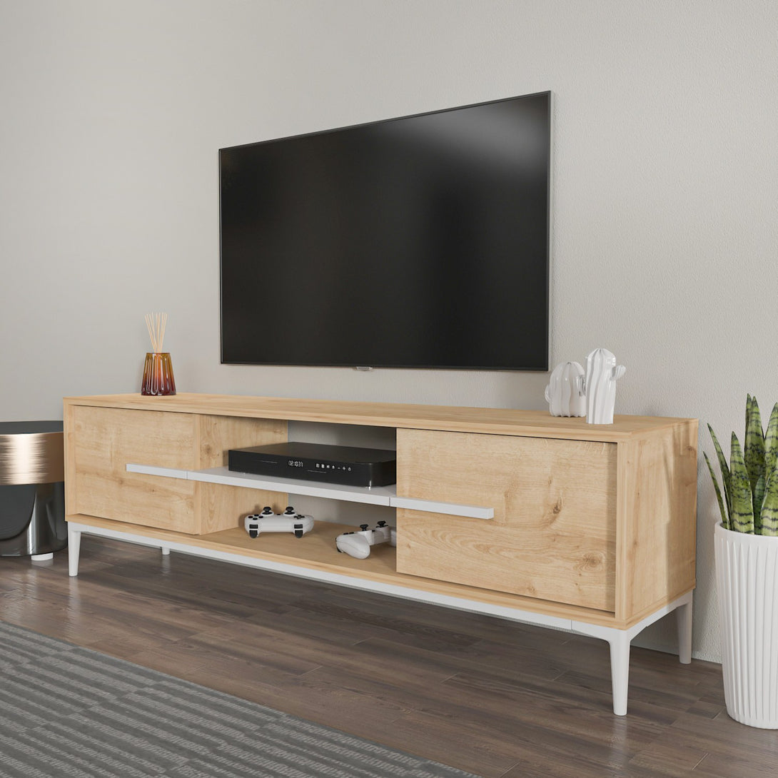 TV szekrény Eslem - Oak, White-VASBÚTOR